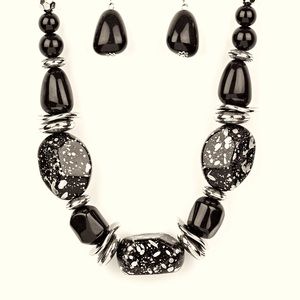 Chunky black beads with speckles of silver and a gorgeous glazed finish